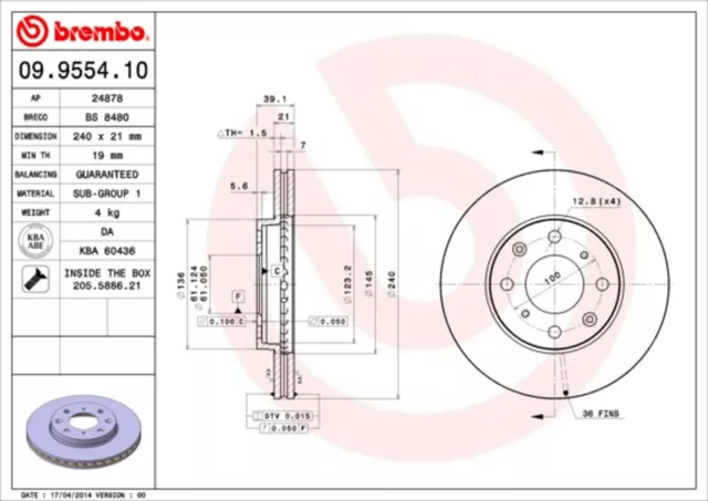 2x BREMBO Bremsscheibe PRIME LINE 09.9554.10 für HONDA JAZZ 2 CITY 4 LOGO GA DSI