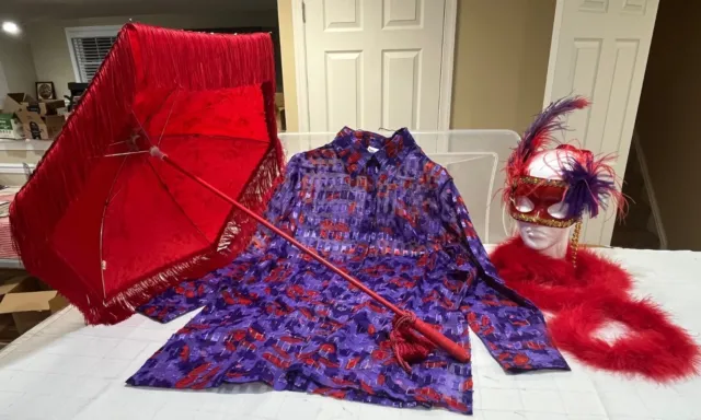 Red Hat Society Clothes & Accessories: Parasol, Mask, Blouse, Boa
