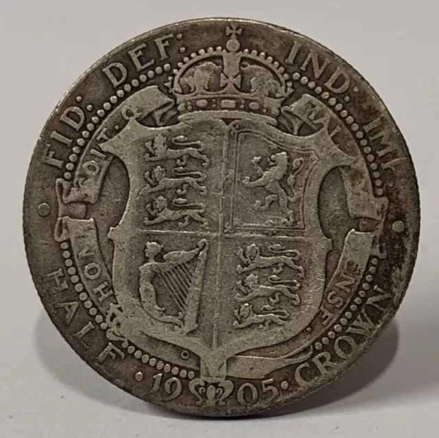 1905 United Kingdom King Edward VII Silver Half Crown - Very Rare!!