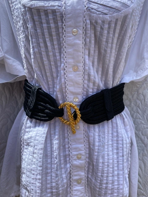 Ceinture Large Nina Ricci En Cuir Gris Vintage - Taille 75, Made In France - Occasion En Bon état