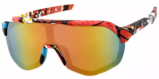 Kids Wrap Sports Shield Baseball Cycling Sunglasses Graphic Orange Mirror 22RV
