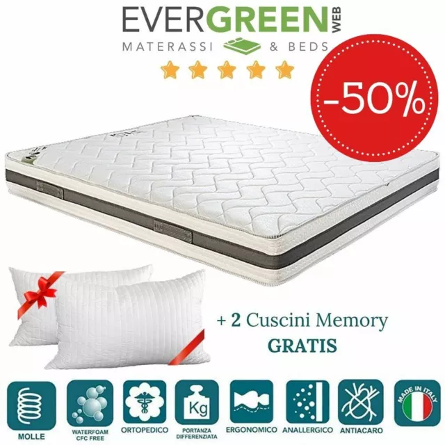 EVERGREENWEB ✅ Materasso a Molle in Acciaio e Waterfoam + Cuscini GRATIS