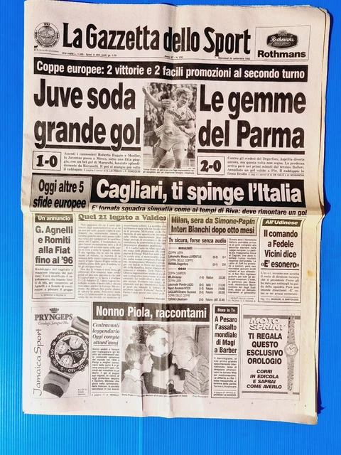 Gazzetta Dello Sport 15 Septembre 1993 - Parma - Asprilla - Inter - Catania - Andrea Giani