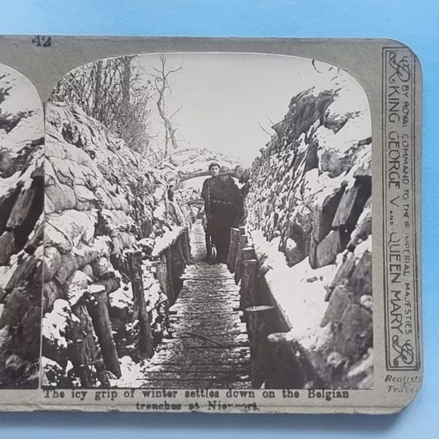 WW1 Stereoview Card 3D RP Real Photo C1916 Nieuport Belgium Winter In Trenches