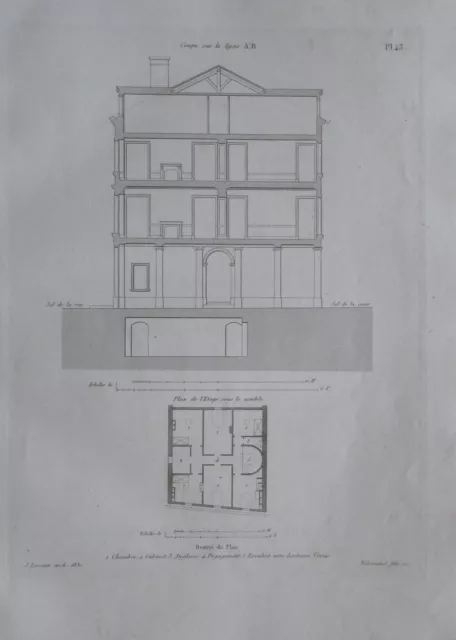 Bauzeichnung Paris Haus Rue de trois Freres 1837 Architektur 3 Drucke Old Prints