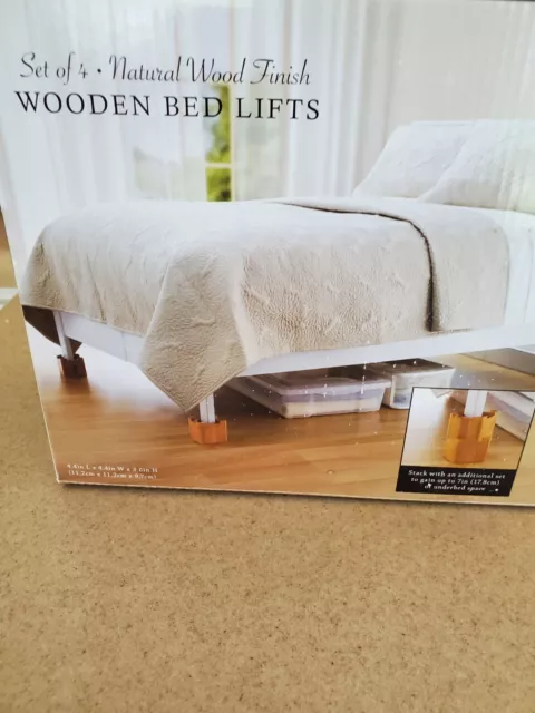 Bed Lifts, Wooden. Strong With Cutout For Bed Legs. Fits Most Beds. Lifts 3.5". 2