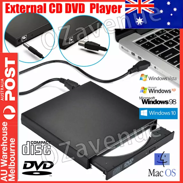 External Drive USB Portable Burner CD RW DVD ROM Reader Writer For Mac & Windows