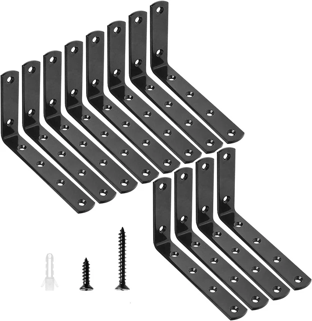 12 PCS 5X3 Inch Black L Brackets Heavy Duty, 90 Degree Corner Brace Joint