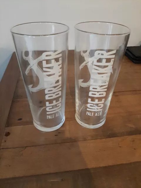 2 x Greene King Ice Breaker Pale Ale Pint Glass Anchor Logo New CE M19 Bar Pub