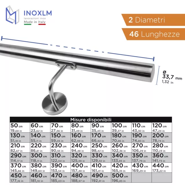 Corrimano INOXLM in acciaio inox 33 mm per interno ed esterno protezione scala 2