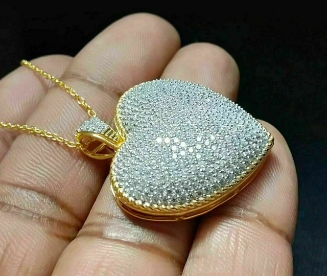 2Ct Round Good Cut Moissanite Heart Pendant 14k Yellow Gold Plated 18 Free Chain