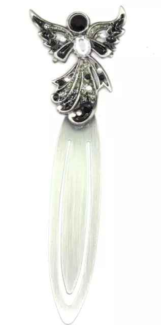 Angel Bookmark Metal Black & Silver Enamel & Diamante 11.5 CM Gift Faith Home