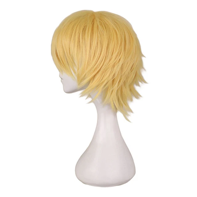 Short Upturned Wig Dark Gold Color Breathable Net Firmly Wear Cosplay False Zz1