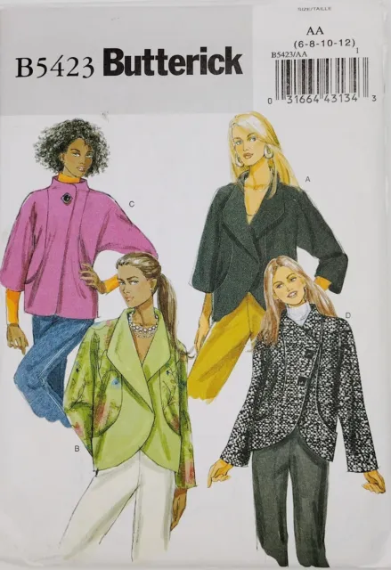 Butterick Sewing Pattern B5423 Sz 6-12 Misses' Jackets Lined Loose Fit NEW