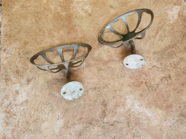 2 Large VIntage NICKEL PLATED BRASS SPONGE SOAP HOLDER WALL MOUNT