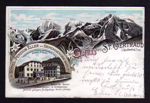 108084 AK Suldental St. Gertraud Tirol 1897 Litho Hotel Pension Eller