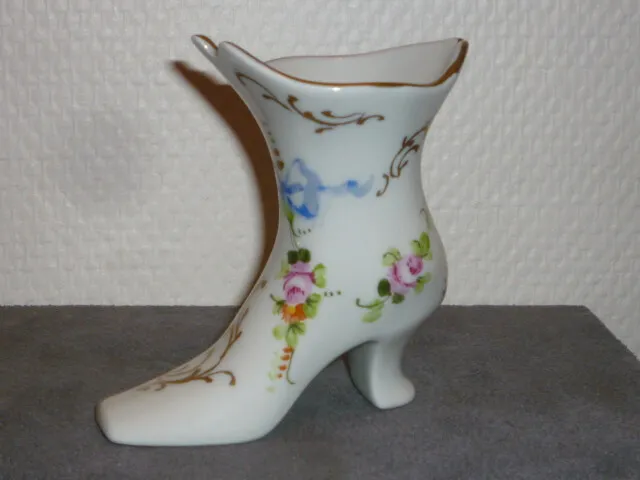 Ancienne Chaussure Botte En Porcelaine Manufacture De Sceaux Decor Fleur Rose