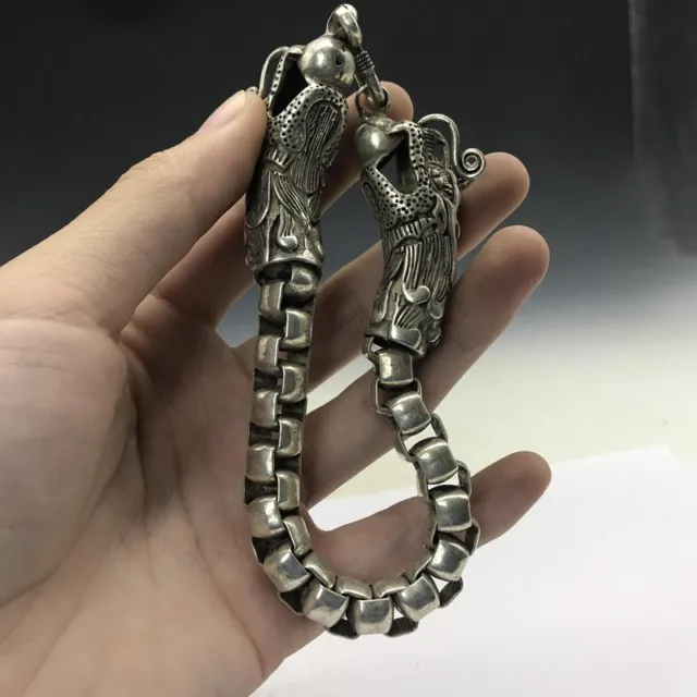 Old Chinese tibet silver Handmade twist-style creative Dragon Bracelet g628