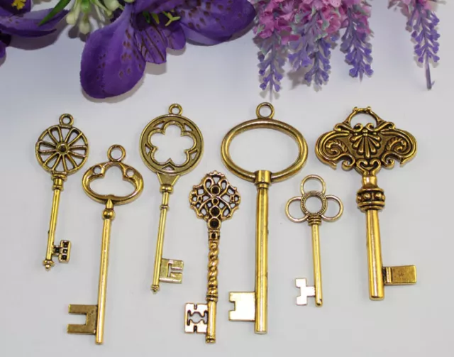 14PCS Mixed Lots of Antiqued Gold Plate Key Charm Pendants #22467