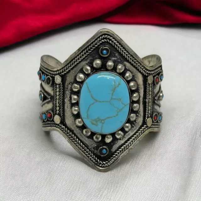 Beautiful Afghan Kochi Handmade Bangle Turquoise Stone Ethnic Afghan Jewelry