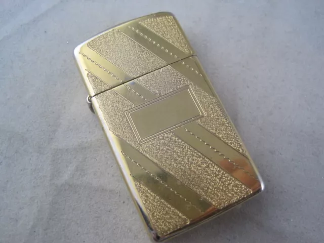 1981 Zippo Slim Gold Brass Tone Cigarette Lighter NO Monogram Empty Space - VTG
