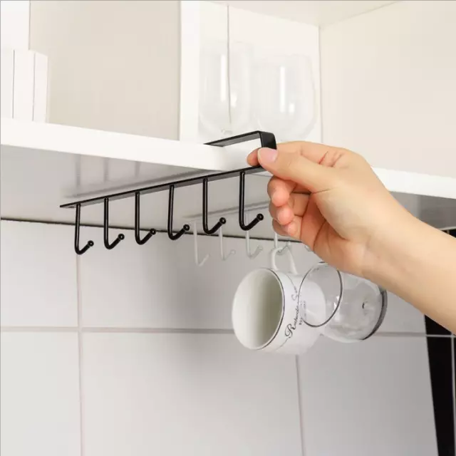 6Hook Under Shelf Coffee Cup Mug Holder Hanger Rack Cabinet Kitchen Hanging Hook