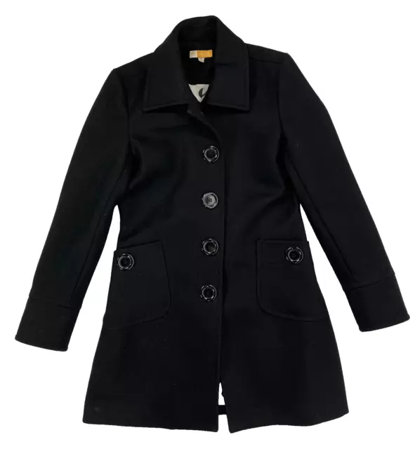 TULLE US Women’s S 6 (tag L) Black Felted Wool Coat Overcoat Snaps Washable 3