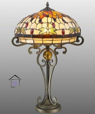 Dragonfly stile Tiffany in vetro realizzato a mano lampada da tavolo grande 16 pollici Ombra