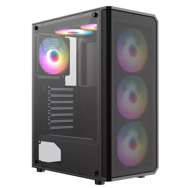 CIT Delta ATX Gaming PC Case Meshed Mid Tower 6x RGB Fans Full Glass Panel