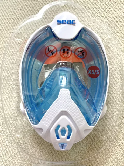 New SEAC Fun Full Face Snorkeling Mask Blue & white Size XS-S Junior 10+