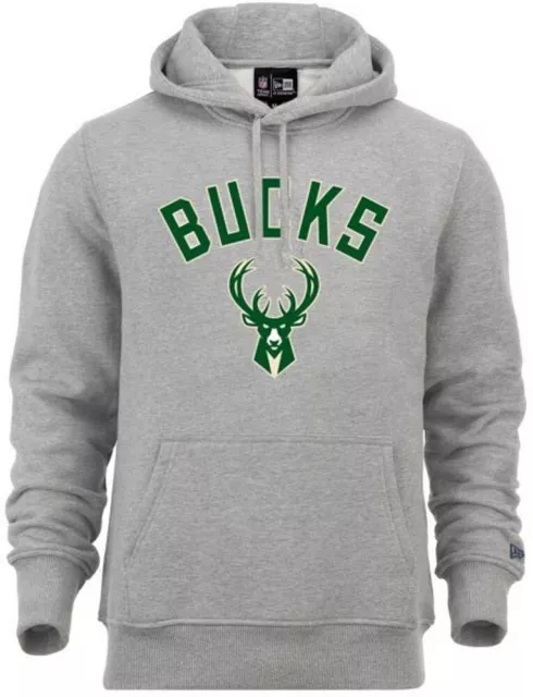 New Era Bucks di Milwaukee Logo Squadra Po: Felpa con Cappuccio Grigio NBA Uomo