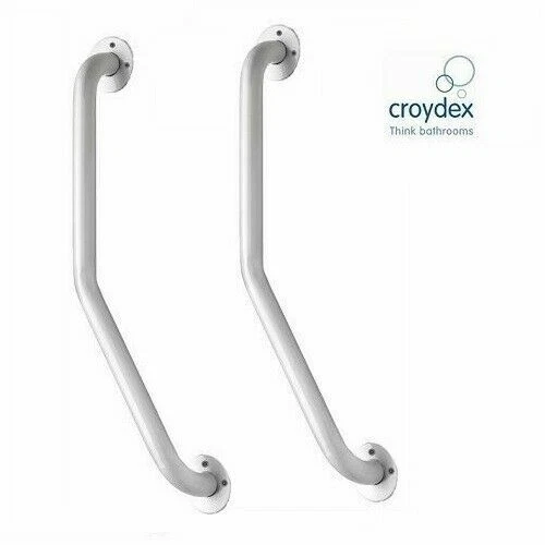 2 x White Coated Chrome Safety Support Rail Angled Grab Bar Bathroom Croydex