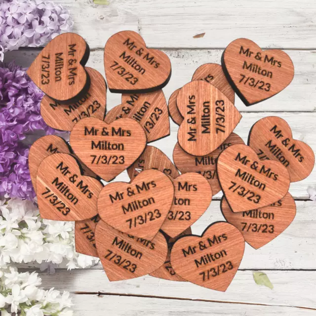 Wooden Love Heart Table Decorations Personalised Wedding Confetti Rustic Country