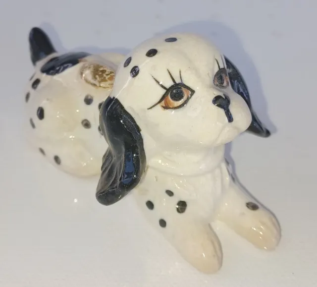 Vintage Ceramic Porcelain Spotted Black and White Dog Puppy