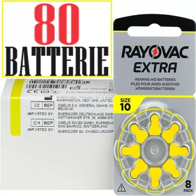 80 batterie per apparecchi acustici 10 rayovac extra PR70 pile protesi udito