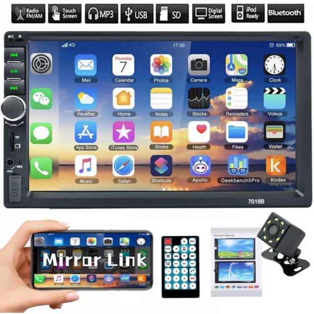 7" Double 2 DIN Car Stereo Radio MP5 Touch Screen Bluetooth FM USB + Rear Camera