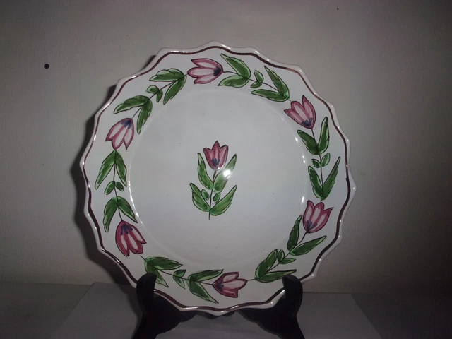 Ancienne Assiette Faïence Signee Ts, Decor Floral