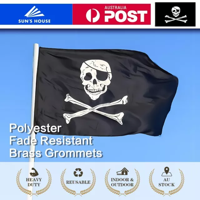 Skull and Crossbones Jolly Roger Pirate Flag Outdoor Banner 90x60cm Crossed