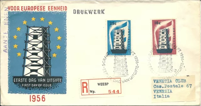 1956 Niederlande Nederland FDC Europa Reiste Empfohlen MF15643