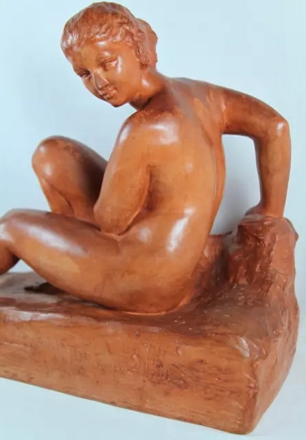 1930 Statue Sculpture Marcel BOURAINE Art Déco Femme Nue Baigneuse Terre Cuite