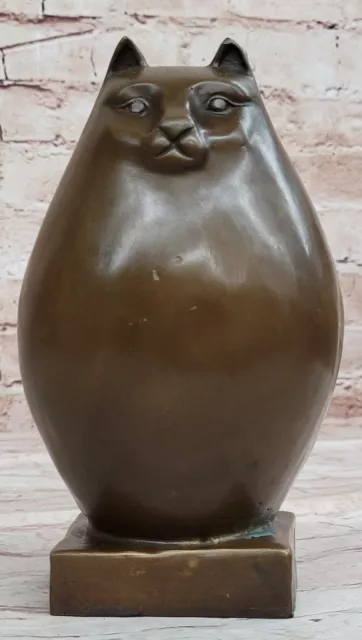 French Bronze Solid Brass Amber Figurine Vintage Fat Cat Iron Work Artwork Sale