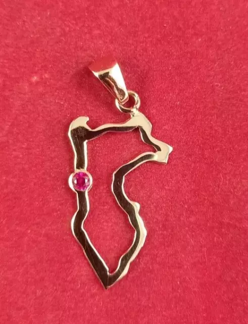 Pendant made in 18k white solid gold - design of map of Peru with red rubi stone