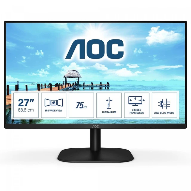 68,6cm/27'' (1920x1080) AOC 27B2H 8ms 16:9 VGA HDMI VESA Full HD Black EEK:F 27B