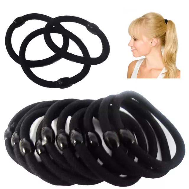 10 Hair Bobbles Elastic Stretchy Band BLACK Ponytail Rubber Tie Up Holder Rubber