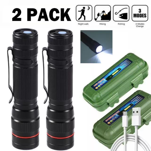 2x 1500000LM Led torche Portatif Petit Mini lampe rechargeable lampe de poche