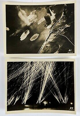 1940s WWII US Navy Battle Aerial Photos Anti Aircraft Guns Firing Bombing Ships