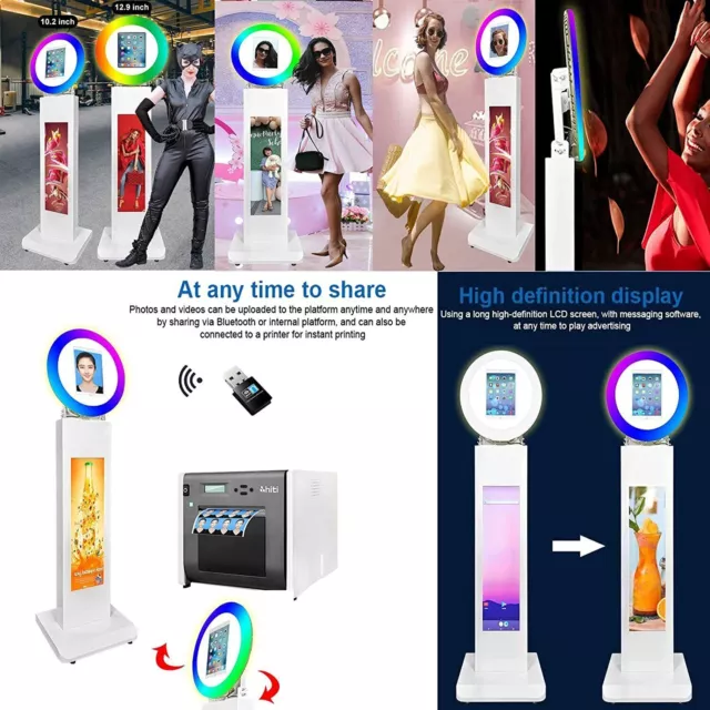 New Floor Standing IPad Photo Booth LCD Screen Selfie Machine RGB LED Ring Light