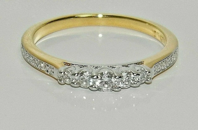 9CT YELLOW GOLD on Silver Simulated Diamond 5 Stone Eternity Ring sizes ...