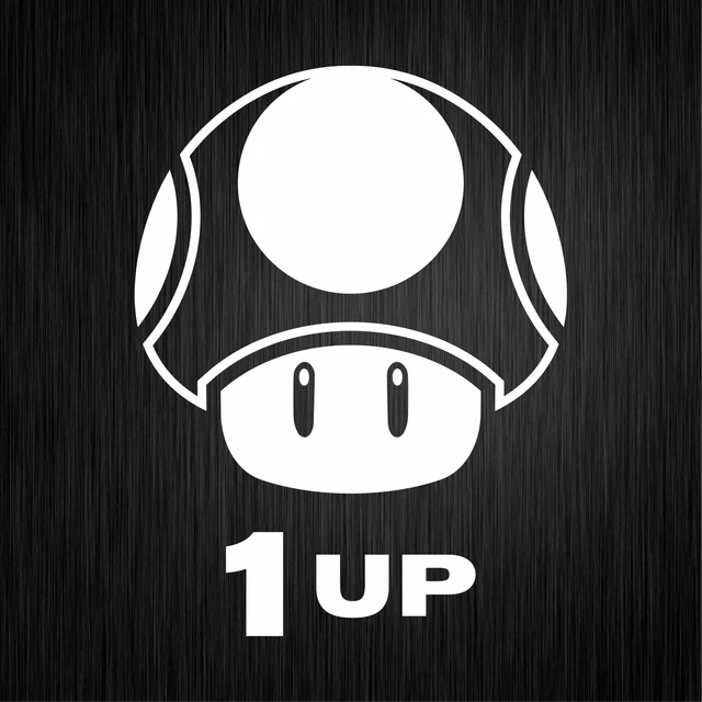 Mushroom Pilz 1 UP Gamer Nerd Geek Fun Weiß Auto Vinyl Decal Sticker Aufkleber