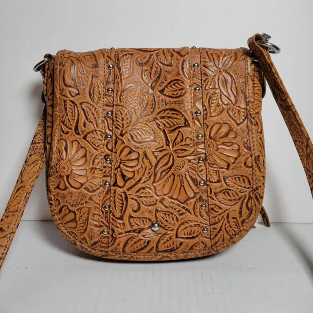 Gun Tote’n Mamas Concealed Carry Tooled Leather Floral Purse Handbag Brown
